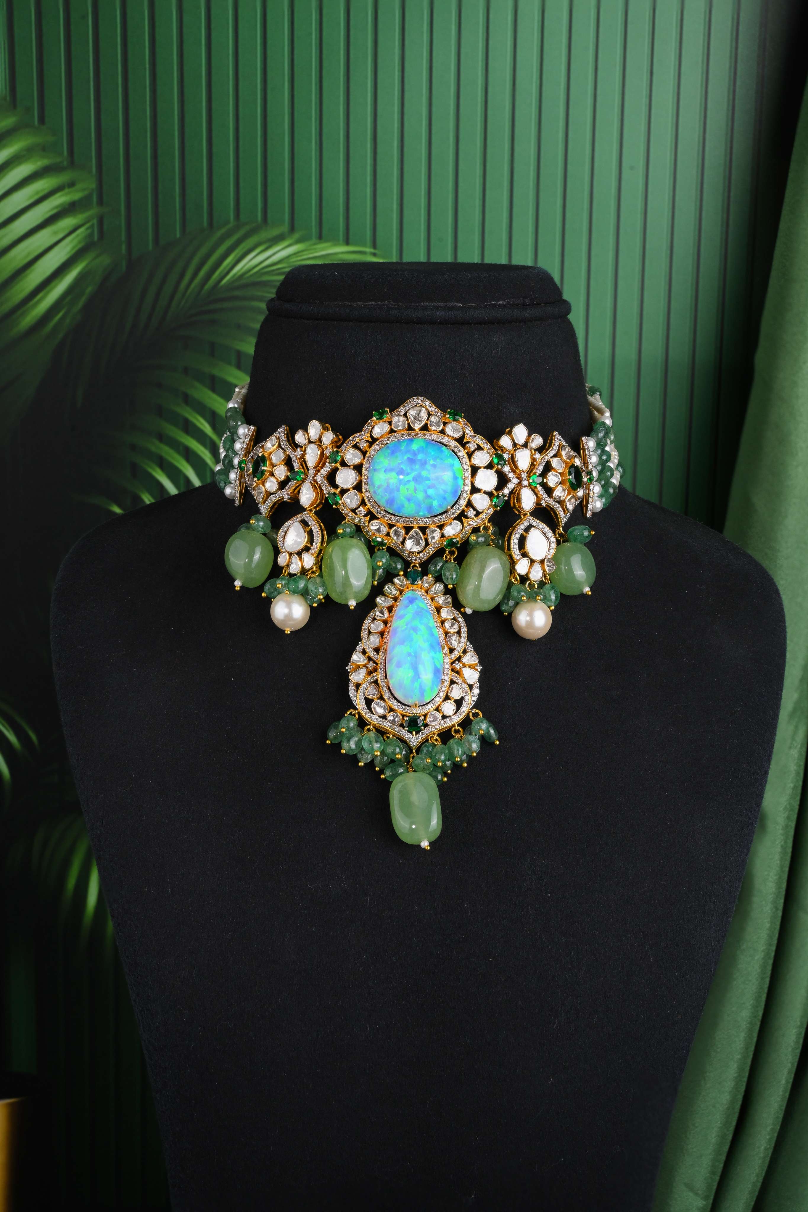 Brinda Gold and Diamonds - Opal Stone Necklace